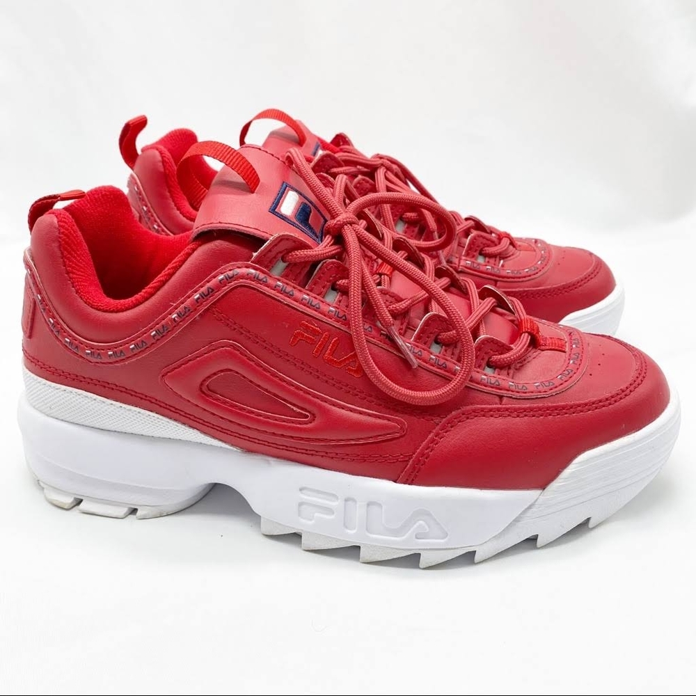 For @bunnhare Fila Red Disruptor II Premium Repeat Chunky Sneaker